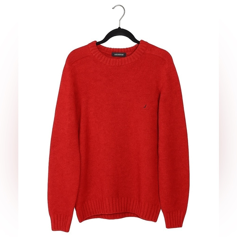 Nautica Mens Classic Fit Stretch Solid Crewneck Sweater Red With Blue Logo XXL